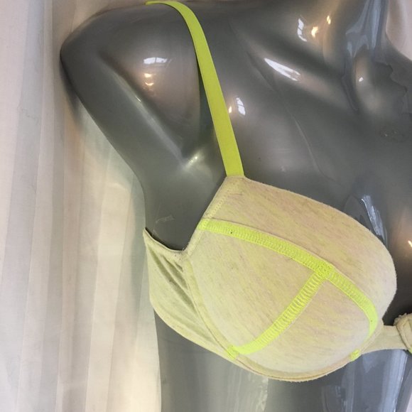 La Senza Bra Remix Size 32C Neon Green Gray Jersey Padded Push Up Plunge - Picture 7 of 13